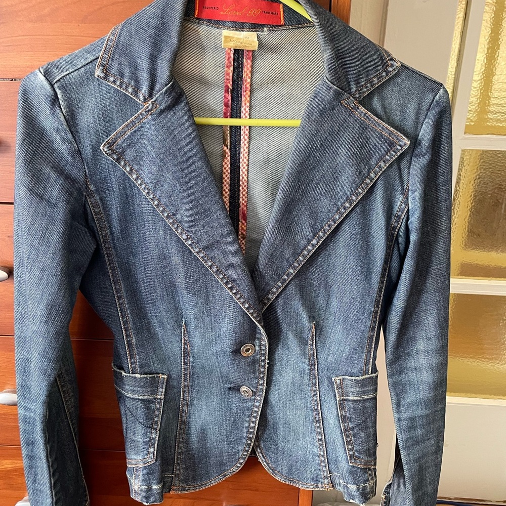 Level 99 XS Denim Blazer Jacket Fitted Tailored Stretch